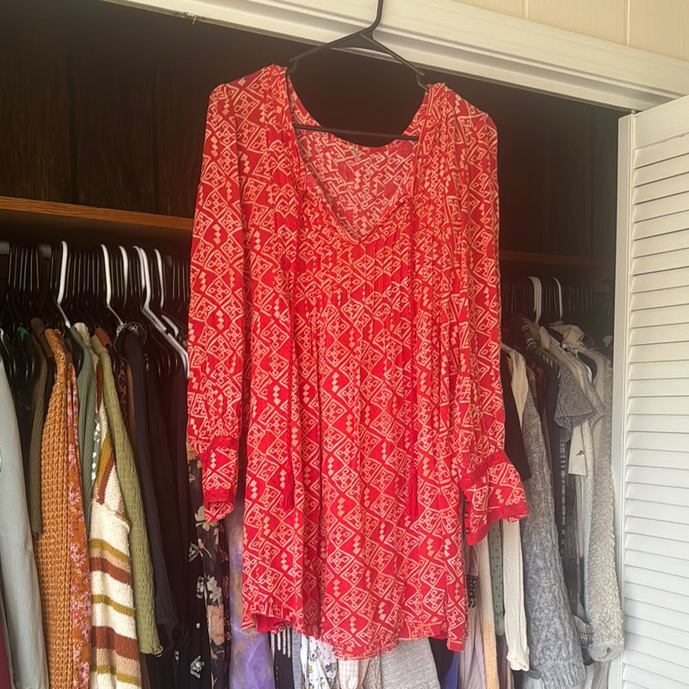Free People Red Patterned Mini Dress